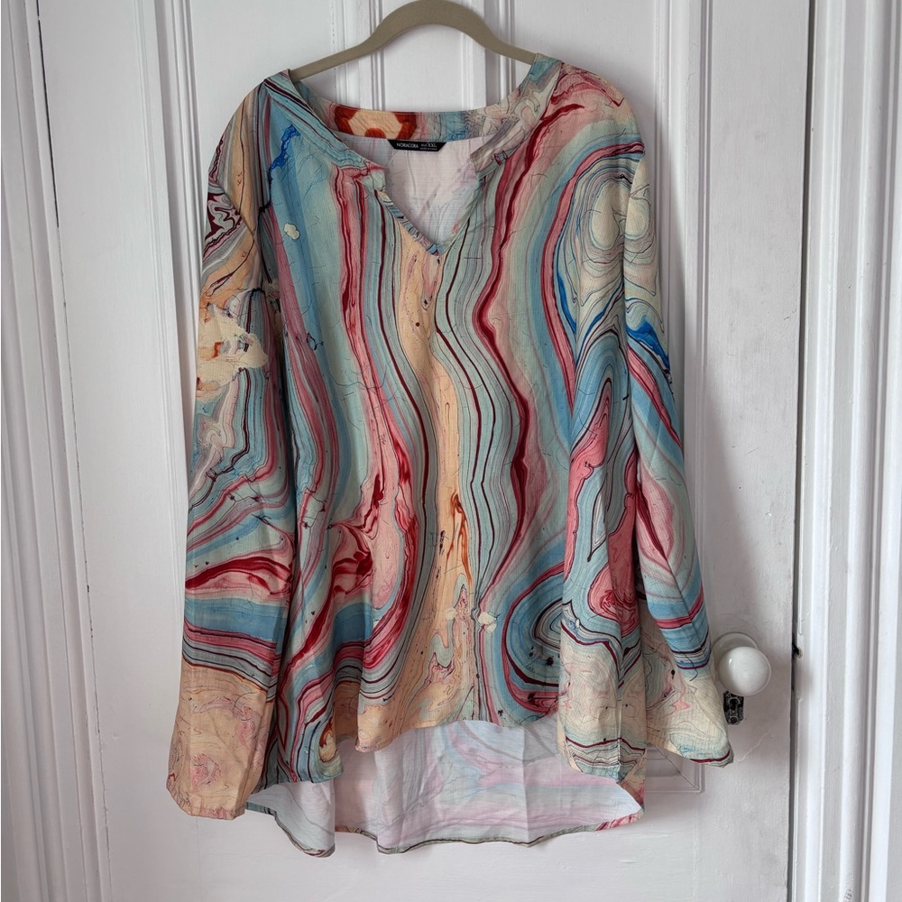 Women’s Noracora Marble Abstract High Low Hem Long Sleeve Tunic Top XXL